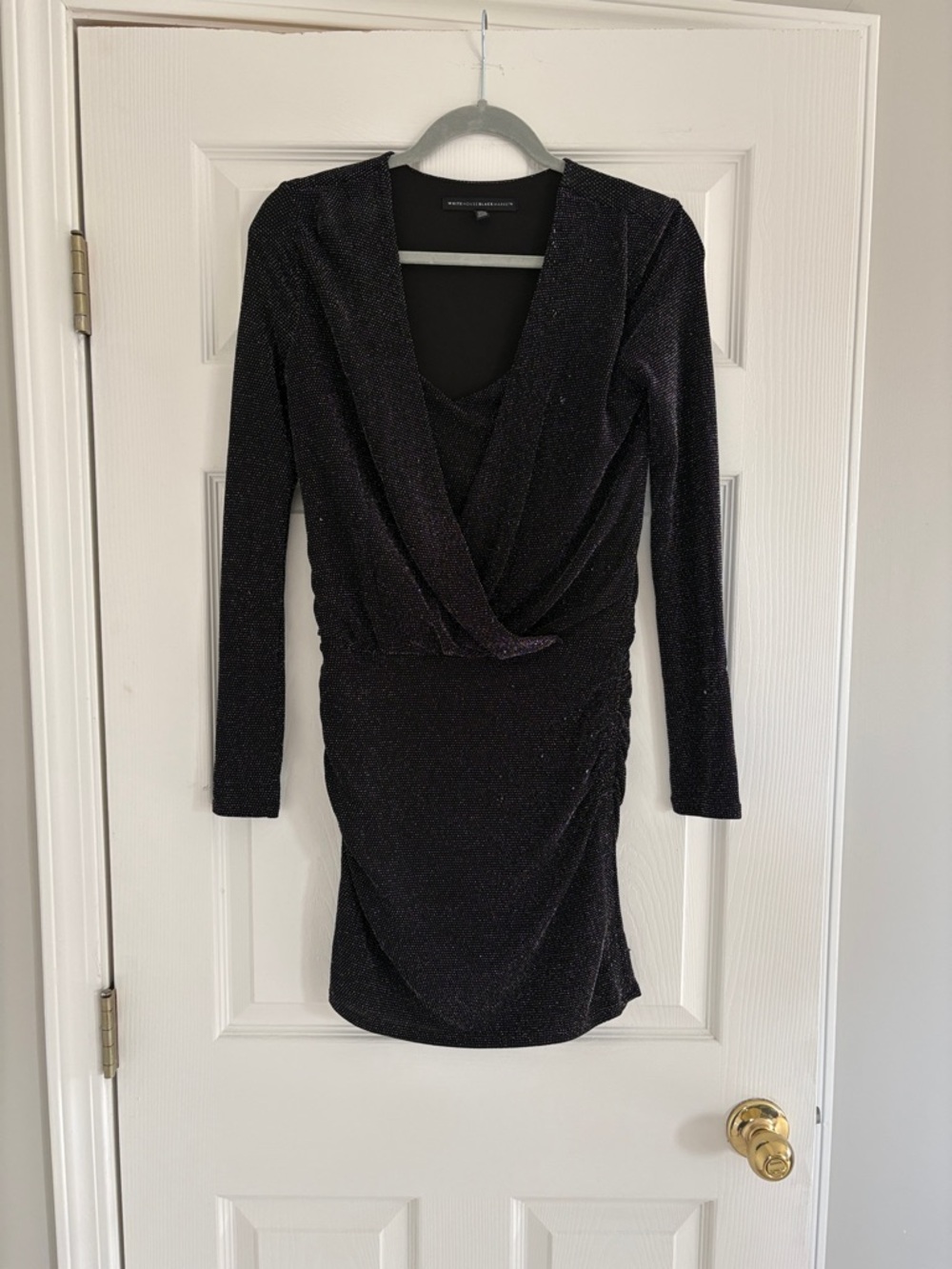 White House Black Market Black Sparkle Long-Sleeve Wrap Mini Dress